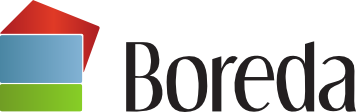 Boredas logotyp i rött, blått och grönt